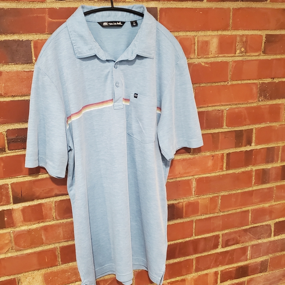 Travis Mathew Cabana Stripe Mens Medium Blue Golf polo shirt